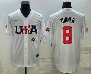 Mens USA Baseball #8 Trea Turner 2023 White World Baseball Classic Stitched Jerseys->2023 world baseball classic->MLB Jersey